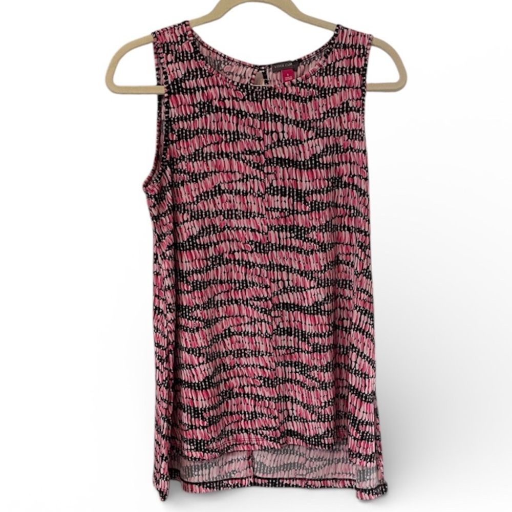 Vince Camuto Pink Black Sleeveless Blouse Top Sz S Small Kickpleat Back Tunic